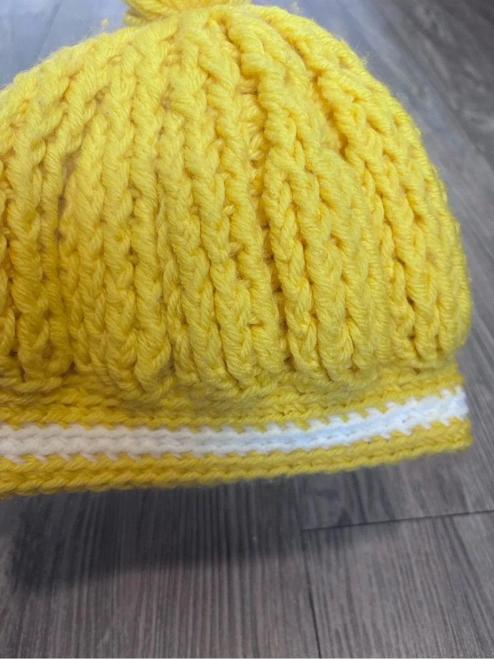Cozy Yellow Knit Pom Hat for Kids with White Stripe